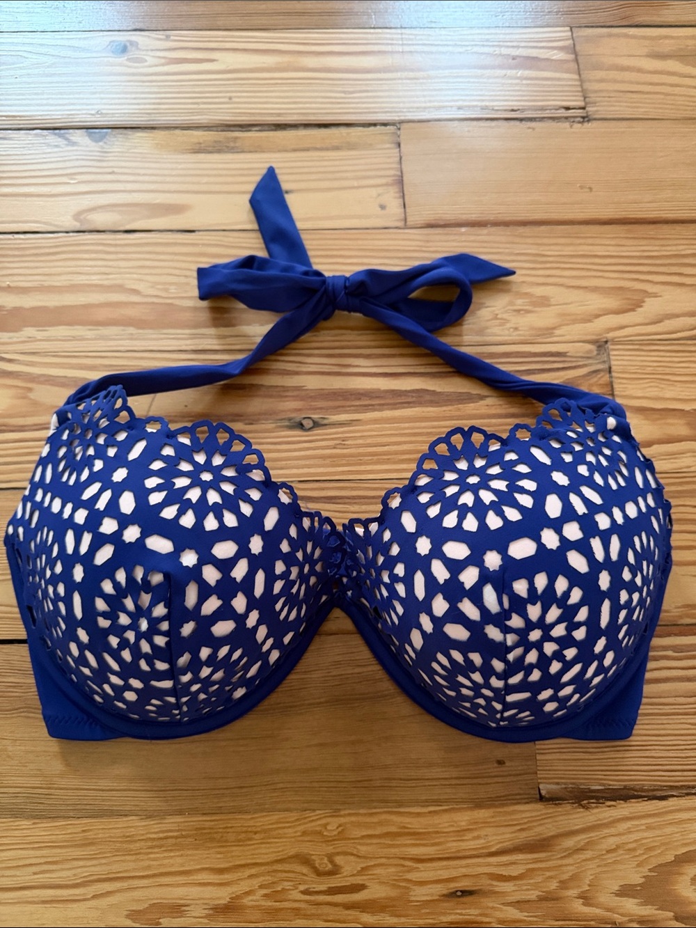 Shade & Shore Royal Blue Laser-Cut Halter Bikini Top